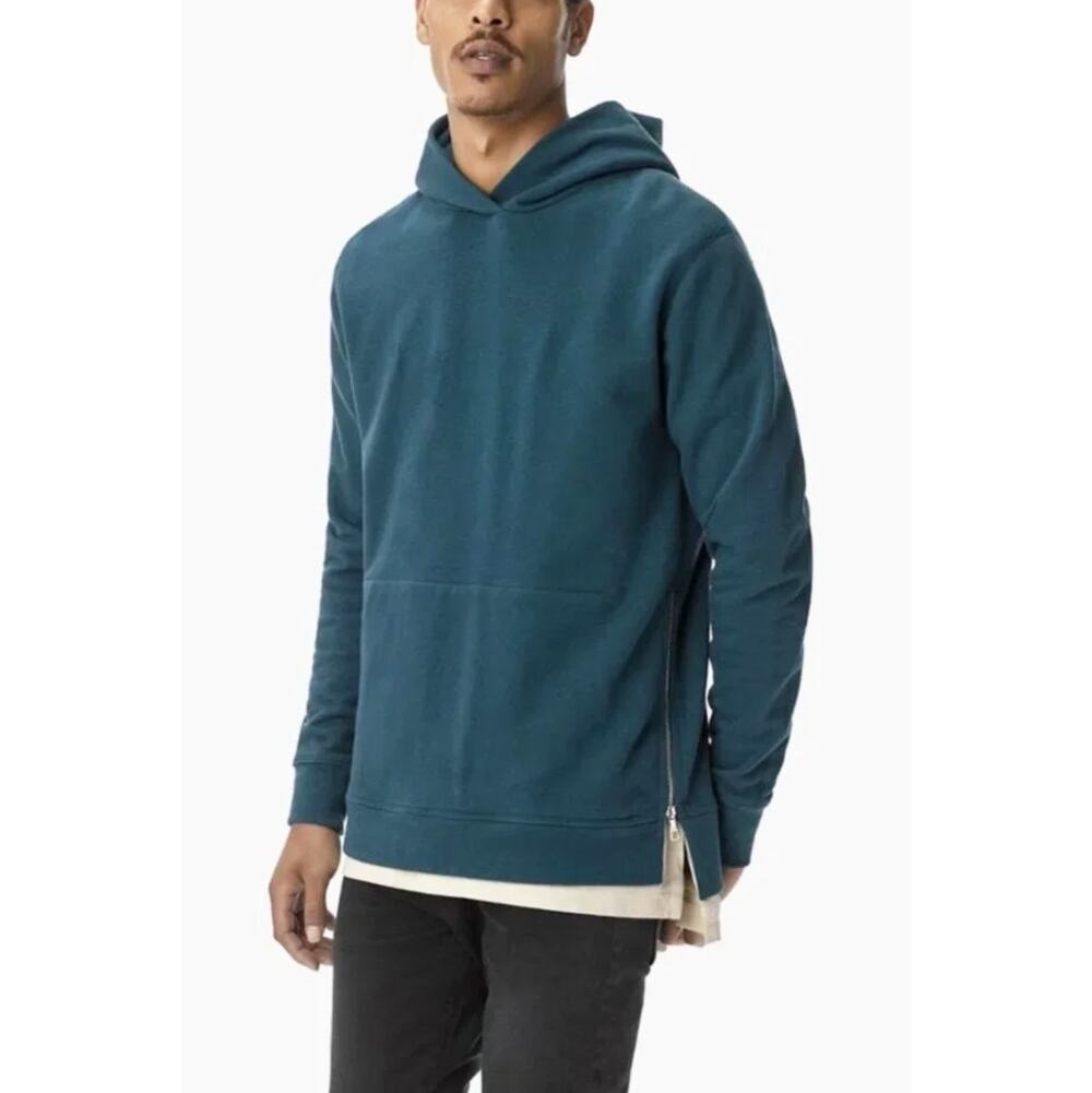 John Elliott Mens Hooded Villain Sweatshirt Blue Slim Fit Longline SZ L